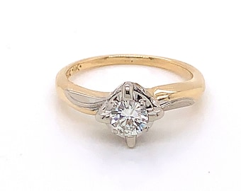 Vintage 1950's 14k 2 tone illusion set twist band diamond solitaire engagement ring .35ct
