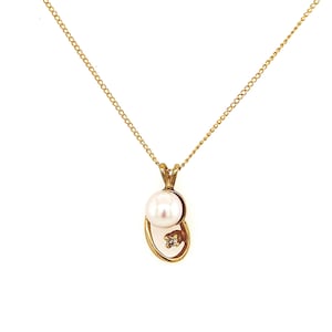 Vintage 14K Yellow Gold Pearl Pendant with CZ
