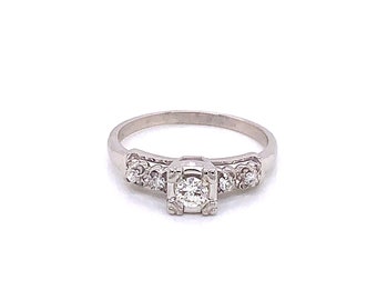 Vintage 1950's 14k White Gold 5 Stone Diamond Engagement Ring .15ct