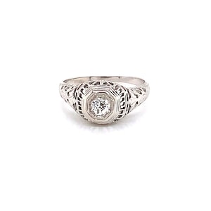 Vintage 18kw Art Deco 1930's diamond filigree ring .15ct
