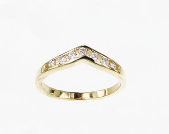 Vintage 1970's Yellow Gold Diamond Curved Band .12ct