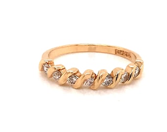 Vintage 1990's 14k yellow gold seven diamond bar set wedding band .35ct