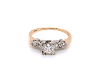 Vintage 1950's 14k 2 tone gold diamond engagement ring .33ct