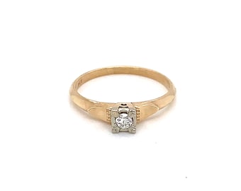 Vintage 1940's 14k yellow gold Art Deco diamond engagement ring .08ct