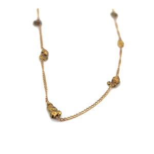 Vintage 24K Gold Nugget Stationed on 14k Yellow Gold Chain Necklace