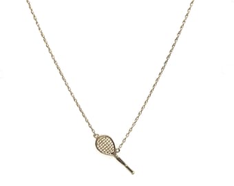 Vintage 14k Yellow Gold Tennis Racket Pendant Necklace