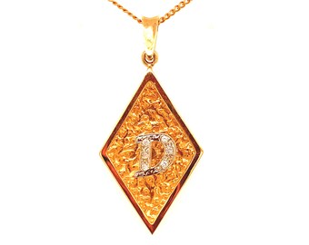 Vintage 14K Yellow Gold Diamond Initial D Charm Necklace