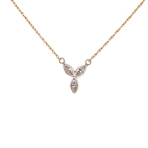 Vintage 14k yellow gold 3 marquise diamond necklace .55ct