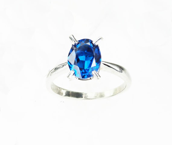 Vintage 1950's 10k White Gold Round Blue Stone Ri… - image 1