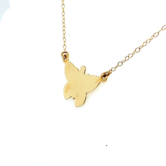 Vintage 14K Yellow Gold Butterfly Charm Necklace - image 2