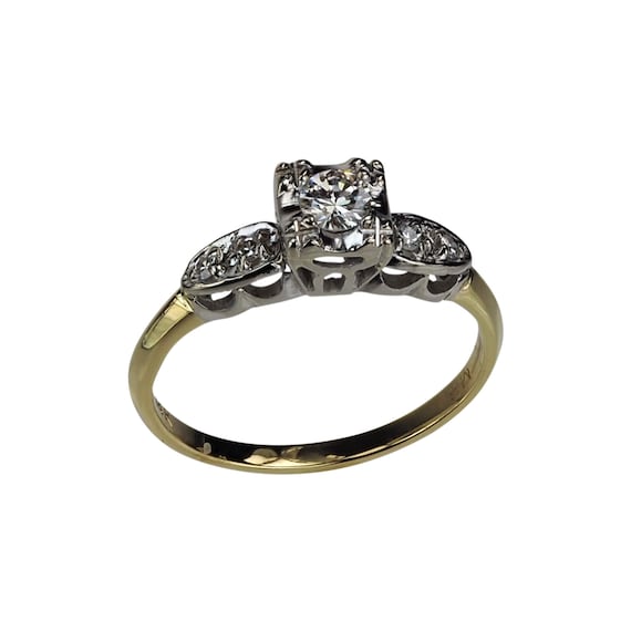 Vintage 1940s 14K 2-Tone Gold Diamond Engagement … - image 3
