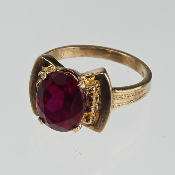 Vintage 1940s 10k gold red stone ring - image 3