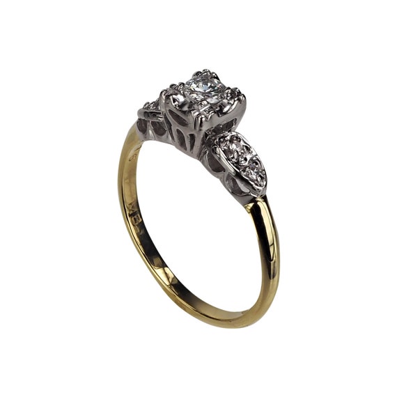 Vintage 1940s 14K 2-Tone Gold Diamond Engagement … - image 8