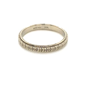 Vintage 1920’s 18k white gold orange blossom engraved stackable wedding band trademark White Rose
