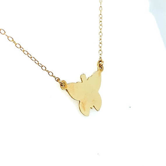Vintage 14K Yellow Gold Butterfly Charm Necklace - image 3