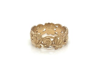 アンティーク　リング　14K 指輪　ビンテージ ヴィンテージ 1940 年代 14k イエロー ゴールド 幅広 刻印入り ピアス