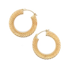 Vintage 14k yellow gold pair textured hoop earrings