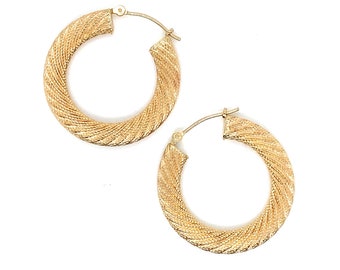 Vintage 14k yellow gold pair textured hoop earrings