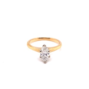 Vintage 1980’s 14k yellow gold marquise diamond solitaire engagement ring .76ct