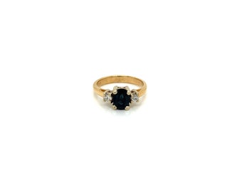 Vintage 14k yellow gold Sapphire and Diamond 3 Stone Ring