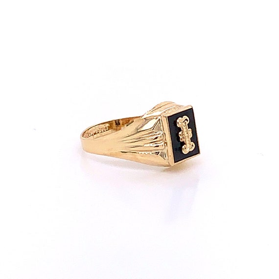 Vintage 1940's 10k yellow gold onyx initial I ring - image 7