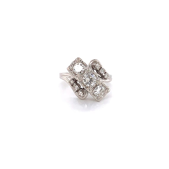 Vintage 1950s 14kw 3 stone diamond bypass ring .85