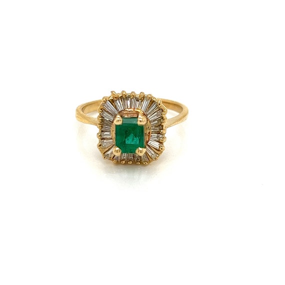 Vintage 18k yellow gold Emerald and Diamond Bague… - image 1