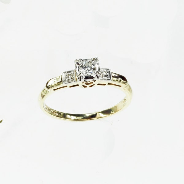 Vintage 1940's 14k Gold Art Deco Diamond Engagement Ring .09ct