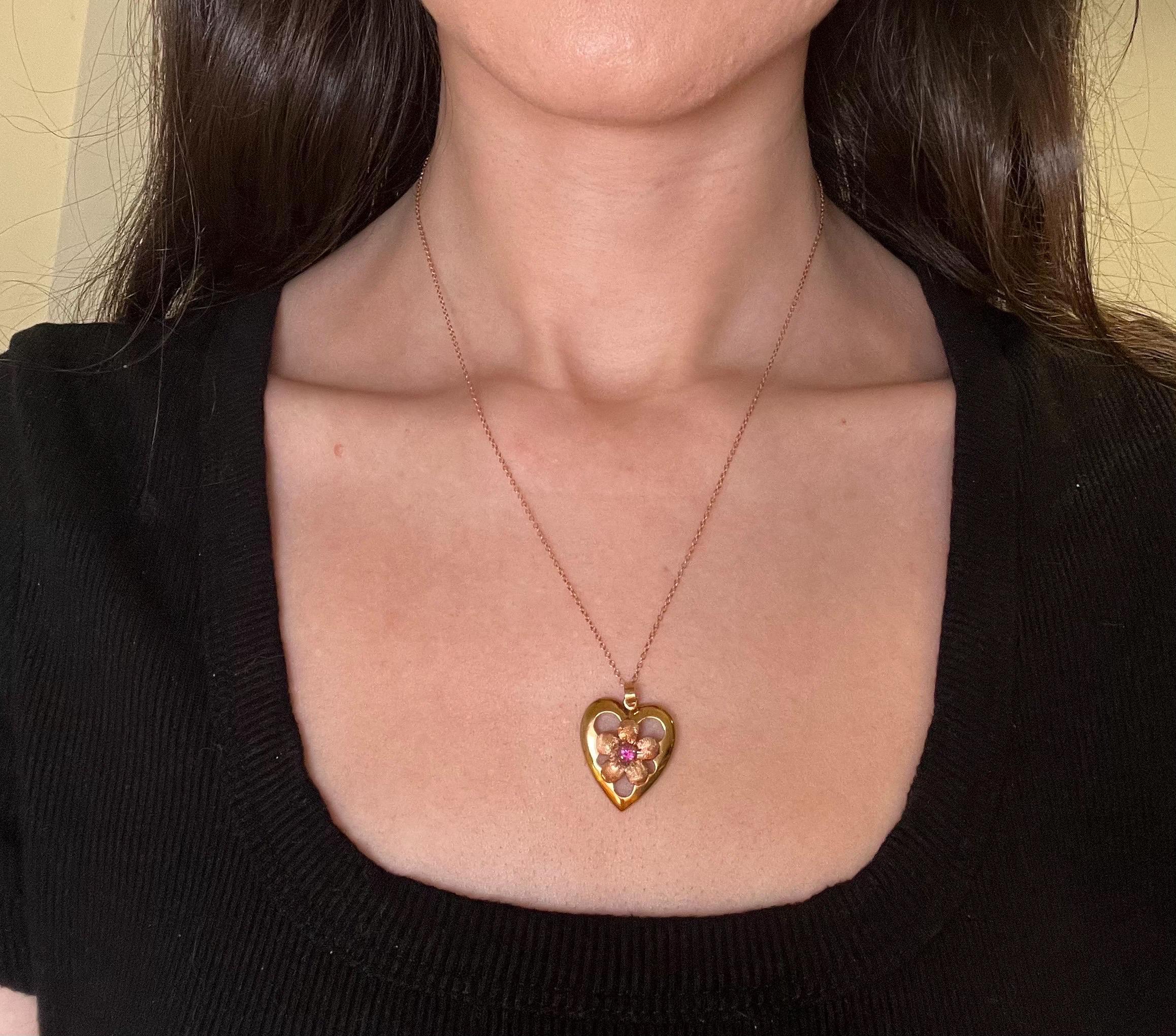 1940年代のヴィンテージ10Kイエロー＆ローズゴールドハートペンダント