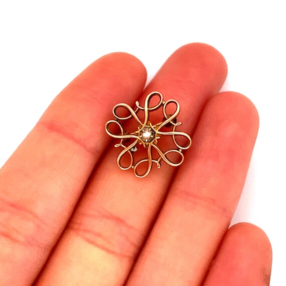 Vintage 10k yellow gold filigree pin with seed pe… - image 2