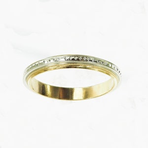 Vintage 1940s 2 Tone 14k Yellow Gold Milgrain Stackable Ring image 1