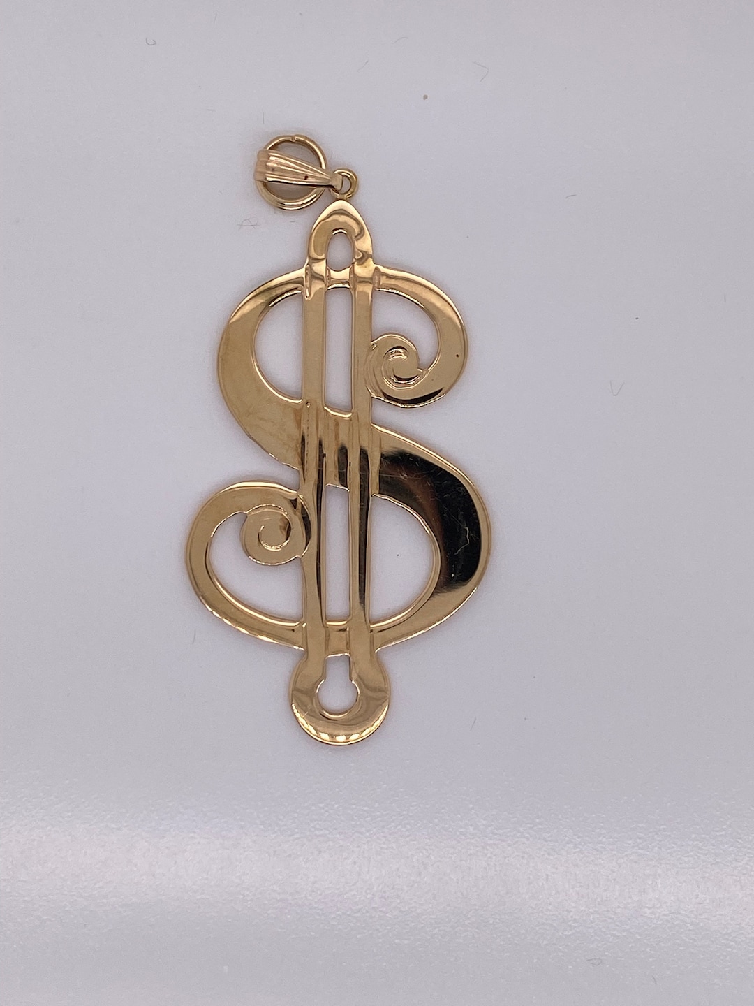 Handmade 14k Yellow Gold Dollar Sign #2 Charm Pendant – No Stone