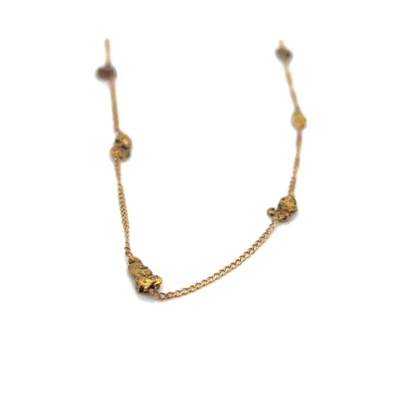 Vintage 24K Gold Nugget Stationed on 14k Yellow Gold Chain Necklace