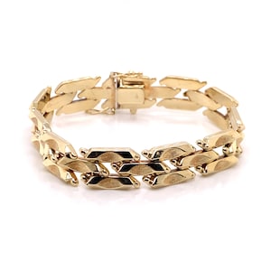 Vintage 14k yellow gold 3 row brushed gold and shiny gold link bracelet