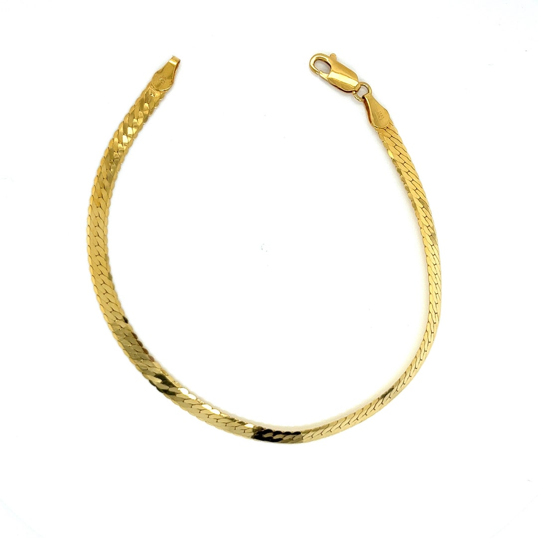 10K Yellow Gold Herringbone Bracelet 4mm - High Polished 7 To 8 Inches Lobster Clasp