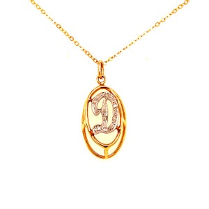 Vintage 14K Yellow Gold Diamond Initial D Oval Charm Collar