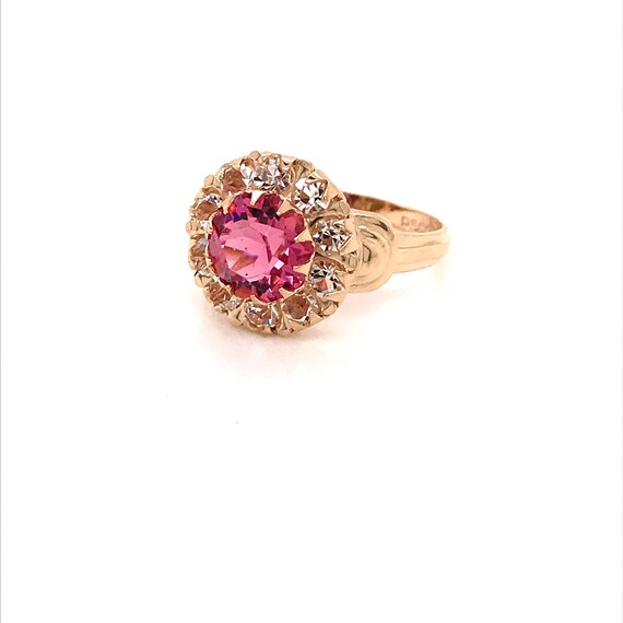 Vintage 1940's 10k yellow gold pink stone ring - image 4