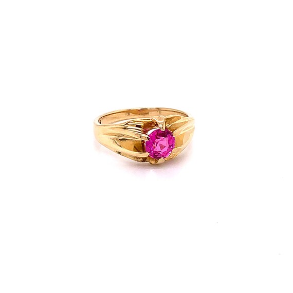 Vintage 1940's 14k yellow gold round pink stone s… - image 6