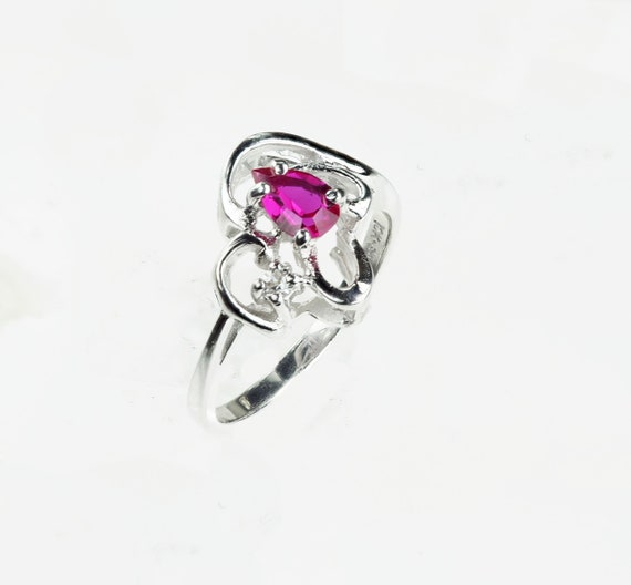 Vintage 1950's 10k White Gold Teardrop Pink Stone… - image 5