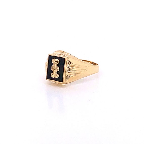 Vintage 1940's 10k yellow gold onyx initial I ring - image 3