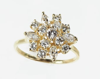 Vintage 1980's Diamond Cluster Ring With Round and Marquise Diamonds 1.26ct