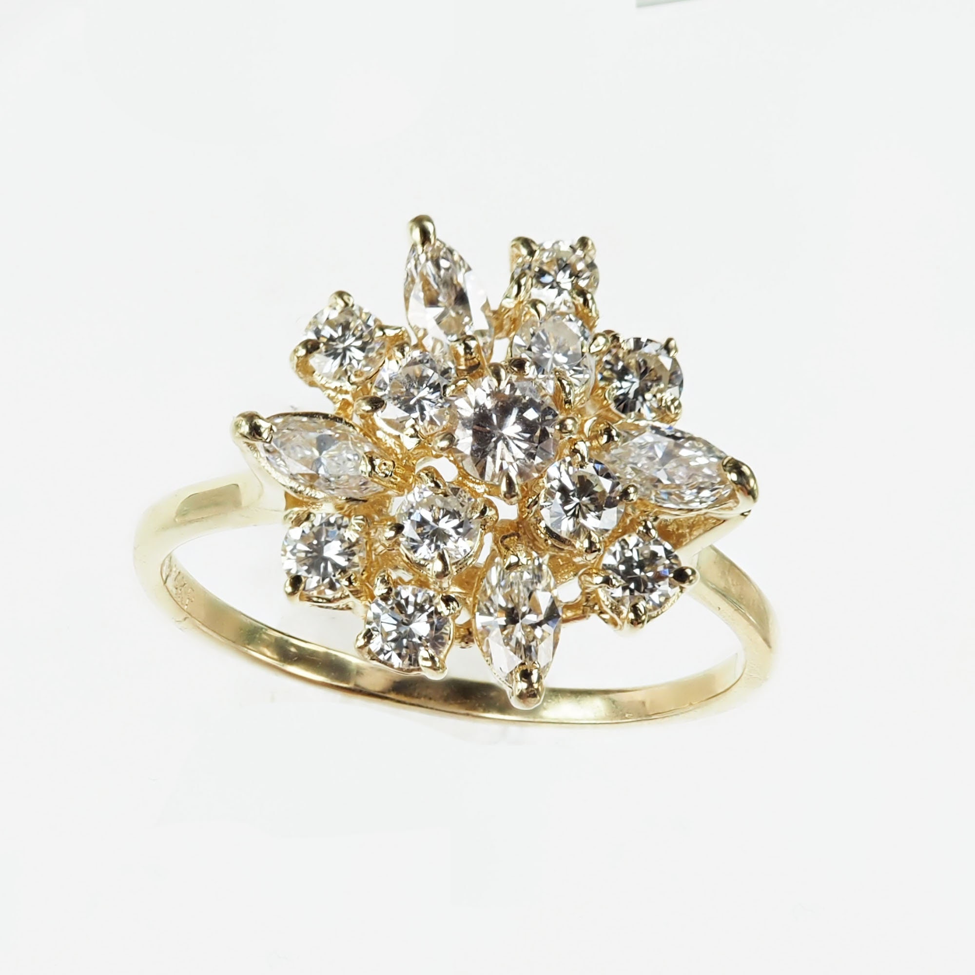 Vintage 1980 s Diamond Cluster Ring With Round and Marquise