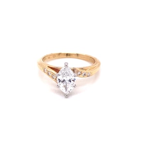 Vintage 1990s 14K yellow gold marquise diamond engagement ring bypass setting .66ct