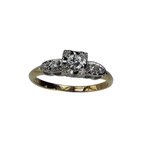 Vintage 1940s 14K 2-Tone Gold Diamond Engagement … - image 1