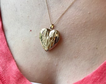 1940年代のヴィンテージ10Kイエローゴールドハートロケットペンダント