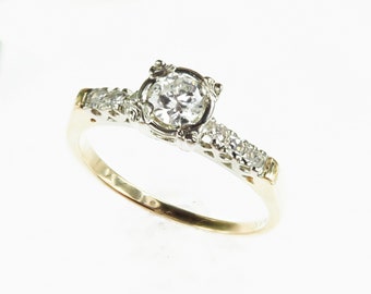 Vintage 1950's 14k Gold Diamond 7 Stone Engagement Ring .33ct
