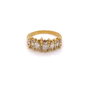 Vintage 18k yellow gold marquise and baguette diamond wedding band 1.00ct
