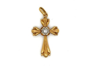 Vintage 18k yellow gold Cross pendant with CZ