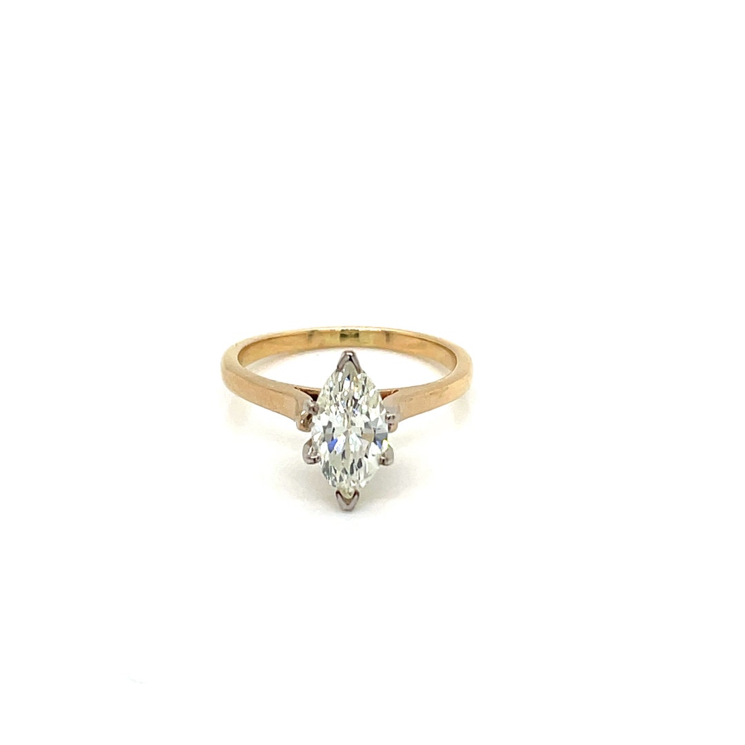 Vintage 14k Yellow Gold Marquise Diamond Engagement Ring .93ct - Etsy