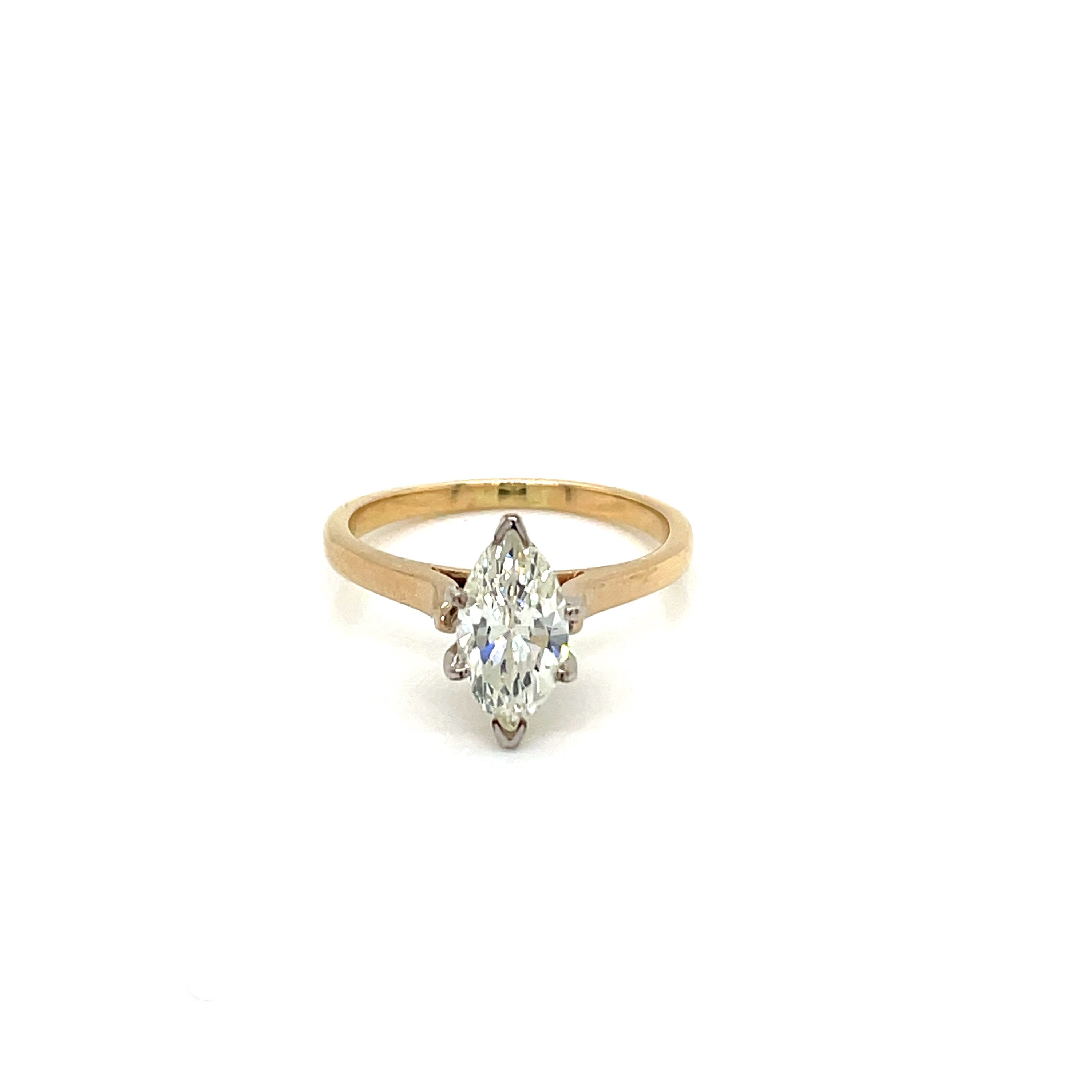 Vintage 14k Yellow Gold Marquise Diamond Engagement Ring .93ct - Etsy